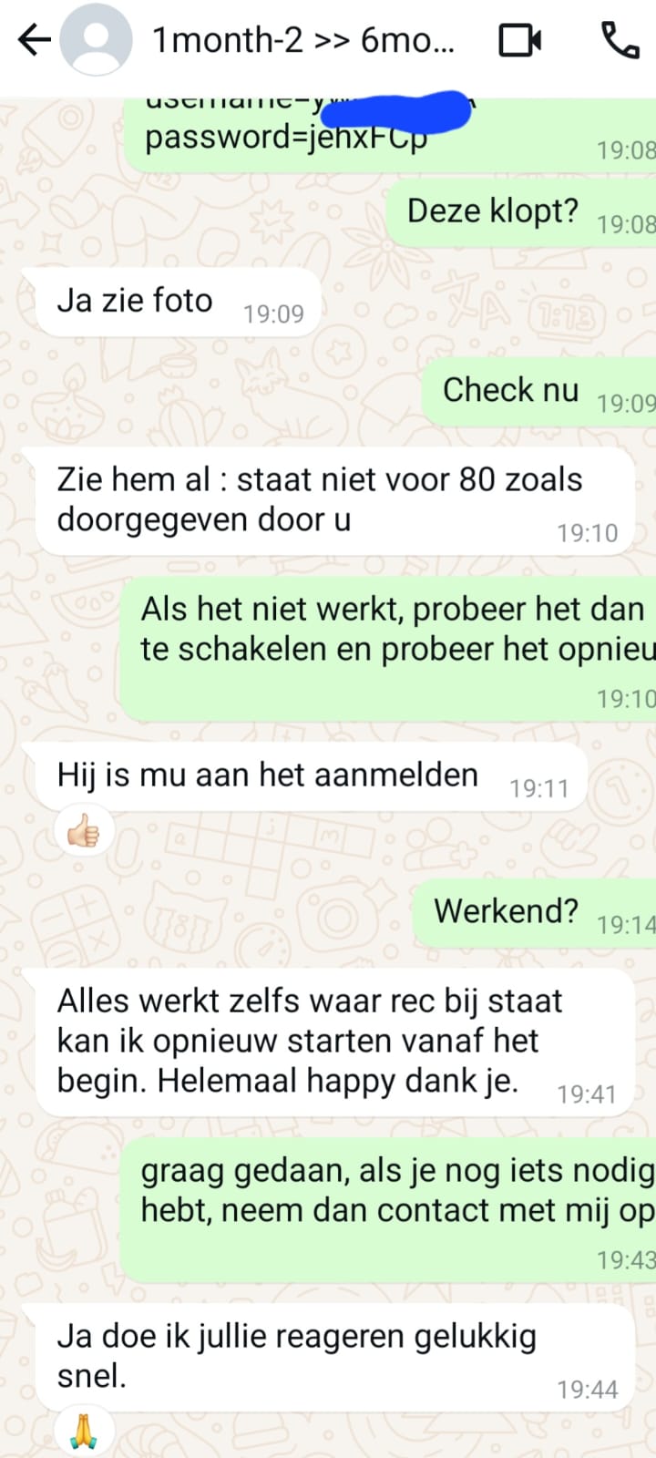 Tevreden klant review Trex IPTV – abonnement succesvol verlengd via WhatsApp
